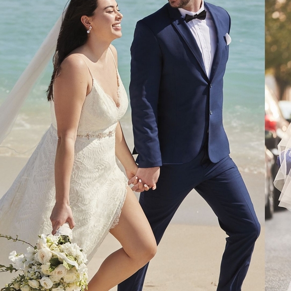 Davids Bridal Leaf Pattern Lace A-Line - Picture 4 of 8